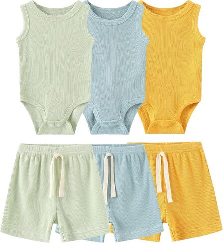 Baby Layette Set 6-Piece Unisex Bodysuits Pants Set Toddler Boy Girl Gift Sets in Saudi Arabia