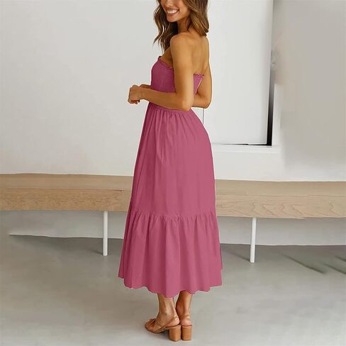 Womens Summer Off The Shoulder Casual Short Sleeve Long Maxi Beach Dress Ruffle A Line Solid Cocktail Skater Dresses in Saudi Arabia