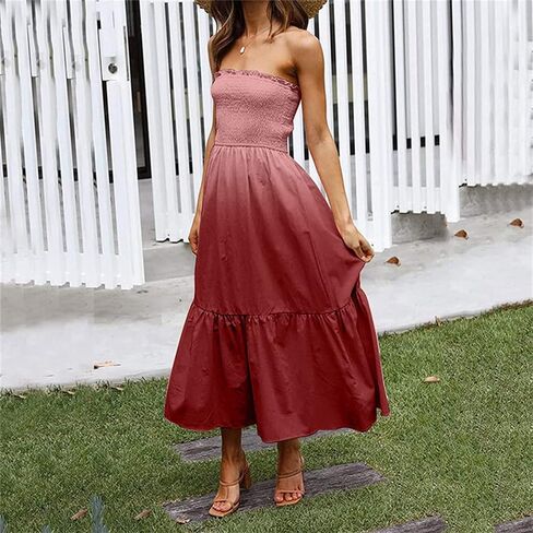 Womens Summer Off The Shoulder Casual Short Sleeve Long Maxi Beach Dress Ruffle A Line Solid Cocktail Skater Dresses in Saudi Arabia
