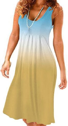 Women's Summer Casual Plain Flowy Swing Dress Loose Sleeveless Beach Tunic Maxi Dress Tank Dresses Rainbow T Shirt Dress in Saudi Arabia