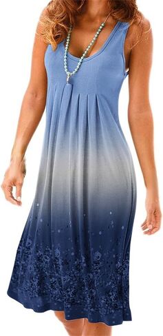 Women's Summer Casual Plain Flowy Swing Dress Loose Sleeveless Beach Tunic Maxi Dress Tank Dresses Rainbow T Shirt Dress in Saudi Arabia
