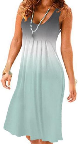 Women's Summer Casual Plain Flowy Swing Dress Loose Sleeveless Beach Tunic Maxi Dress Tank Dresses Rainbow T Shirt Dress in Saudi Arabia