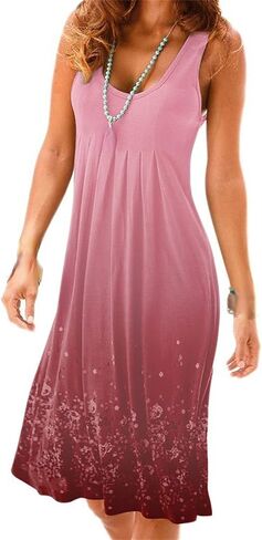 Women's Summer Casual Plain Flowy Swing Dress Loose Sleeveless Beach Tunic Maxi Dress Tank Dresses Rainbow T Shirt Dress in Saudi Arabia