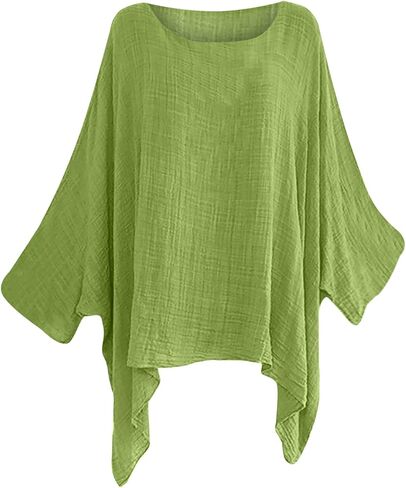 Women Linen Cotton Tops Tunic Top – Casual Batwing Long Sleeve Baggy T Shirt Tees Oversized Loose Flowy Blouse in Saudi Arabia