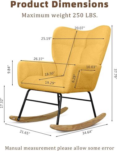 SoarFlash Nursery Rocking Chair Teddy Fabric Glider Chair Upholstered Rocker Accent Armchair with High Backrest and Solid Wood Legs for Nursery Bedroom Living Room Office(Pink) in Saudi Arabia