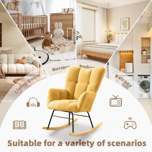 SoarFlash Nursery Rocking Chair Teddy Fabric Glider Chair Upholstered Rocker Accent Armchair with High Backrest and Solid Wood Legs for Nursery Bedroom Living Room Office(Pink) in Saudi Arabia