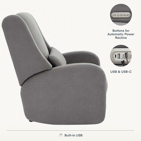 Purse & the Wingback-Power Reclining Glider for Lustery-كرسي مريح مع نسيج شحن مقاوم للبقع وموانئ شحن مدمجة-غرفة الأطفال الحديثة الأساسية (العاج) in Saudi Arabia