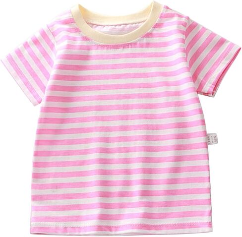 Summer Children's Short Sleeved T Shirt Pure Cotton Boys Girls Single Baby Base Shirt Striped Multi Shirt Clothes in Saudi Arabia