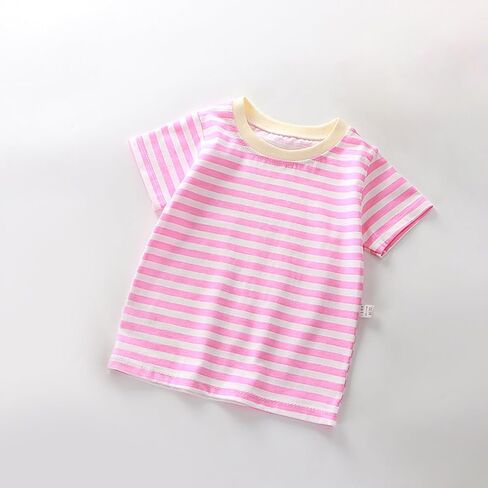 Summer Children's Short Sleeved T Shirt Pure Cotton Boys Girls Single Baby Base Shirt Striped Multi Shirt Clothes in Saudi Arabia