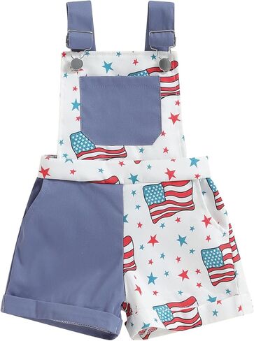 Toddler Baby Boy Girl 4th Of July Outfit Star Stripe Overalls Suspender Shorts Bib Pants Jumpsuit Kids Summer Clothes in Saudi Arabia