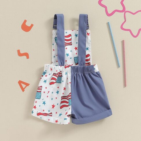 Toddler Baby Boy Girl 4th Of July Outfit Star Stripe Overalls Suspender Shorts Bib Pants Jumpsuit Kids Summer Clothes in Saudi Arabia