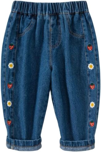 Toddler Baby Girls Flower Embroidered Denim Pants Casual and Versatile Pants in Saudi Arabia