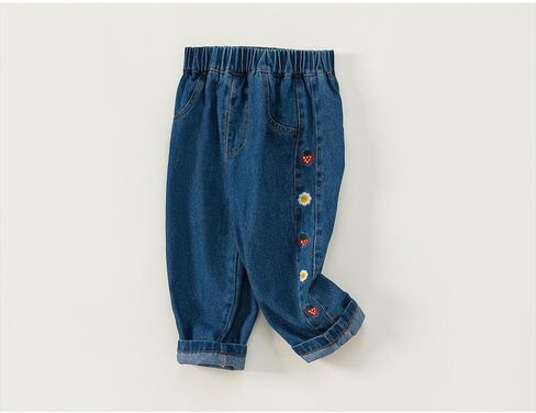 Toddler Baby Girls Flower Embroidered Denim Pants Casual and Versatile Pants in Saudi Arabia