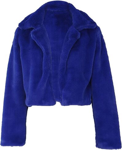 JEKE-DG Women's Stylish Solid Notch Lapel Coats Long Sleeve Cropped Cardigan Warm Sweater Faux Fur Soft Winter Outerwear in Saudi Arabia