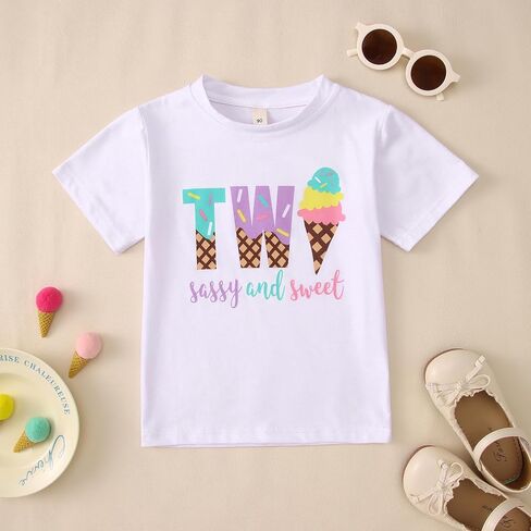 KEKEMI Toddler Girl Birthday Outfits 2nd 3rd 4th 5th 6th 7th Ice Cream Birthday Shirts Tutu Skirt Set Cake Smash 2Pcs Outfit in Saudi Arabia