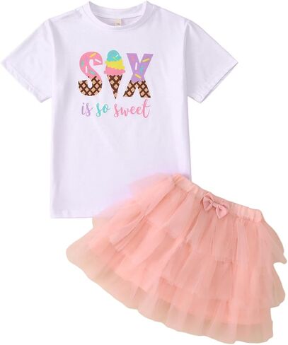 KEKEMI Toddler Girl Birthday Outfits 2nd 3rd 4th 5th 6th 7th Ice Cream Birthday Shirts Tutu Skirt Set Cake Smash 2Pcs Outfit in Saudi Arabia