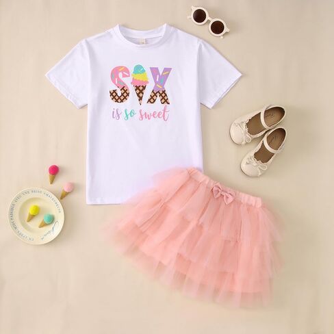KEKEMI Toddler Girl Birthday Outfits 2nd 3rd 4th 5th 6th 7th Ice Cream Birthday Shirts Tutu Skirt Set Cake Smash 2Pcs Outfit in Saudi Arabia