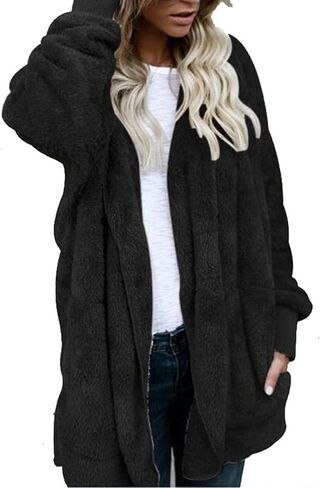 Womens Oversized Sherpa Jacket Baggy Fluffy Fuzzy Hoodie Jackets Comfy Plush Open Front Cardigan Outwear with Pockets in Saudi Arabia