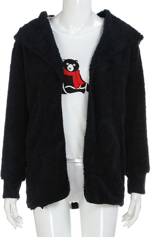 Womens Oversized Sherpa Jacket Baggy Fluffy Fuzzy Hoodie Jackets Comfy Plush Open Front Cardigan Outwear with Pockets in Saudi Arabia