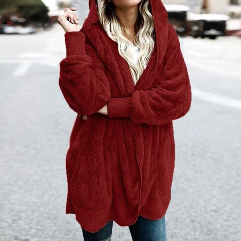 Womens Oversized Sherpa Jacket Baggy Fluffy Fuzzy Hoodie Jackets Comfy Plush Open Front Cardigan Outwear with Pockets in Saudi Arabia