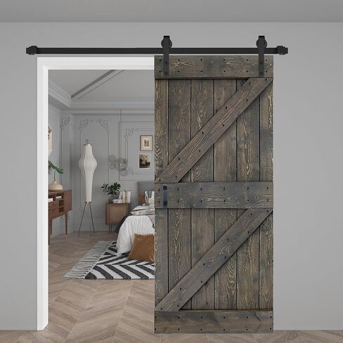 K Series 36in x 84in Smoky Gray Finished Solid Wood Barn Door with Hardware Track - Assembly Needed in Saudi Arabia