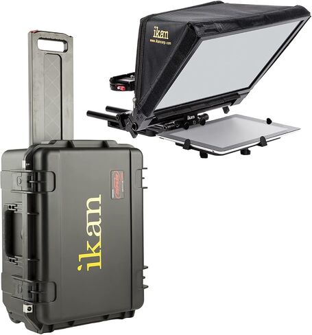 Ikan Elite Generation 2 Universal Large Tablet Teleprompter for Surface Pro & Ipad Pro, Beam Splitter 70/30 Glass w/Rolling Case (PT-ELITE-V2-TK) - Black in Saudi Arabia