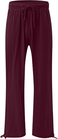 Women's Elastic High Waisted Linen Pants Drawstring Wide Leg Palazzo Pant Comfy Lounge Beach Trousers with Pocket in Saudi Arabia