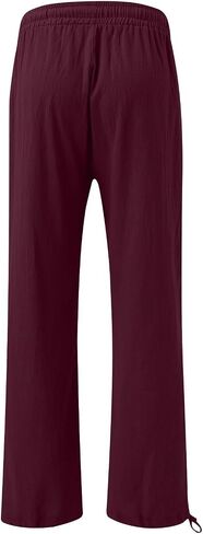 Women's Elastic High Waisted Linen Pants Drawstring Wide Leg Palazzo Pant Comfy Lounge Beach Trousers with Pocket in Saudi Arabia
