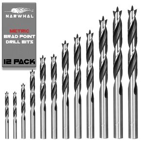 Brad Point Wood Drill Bit Set (12 Pack with Storage Case - 1/8" to 1/2") Carpenters Quality - Woodworking Bits for All Types of Woods