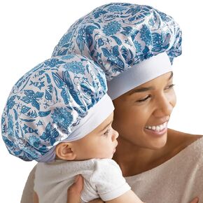 Red by Kiss 2-in-1 Mommy & Me Satin Bonnet Sleep Cap for Adult and Babies, Soft, Stretchy, and Safe, Protects Fragile Hair from Frizz & Breakage, Friction Bald Spots (Animal Prints, 6-18M)