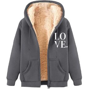 Women's Fleece Hoodie Jacket Long Sleeve Zip Up Sweatshirts Hoodies Warm Winter Coats Fleece Lined Sherpa Jackets