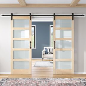 Double 30x84 inch Glass Sliding Barn Door Slab with 5ft Hardware Kit