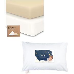 Keababies 2-Pack Crib Sheets and Toddler Pillow with Pillowcase - Soft & Breathable Crib Sheets for Boys and Girls - 13X18 Soft Cotton Toddler Pillows for Sleeping