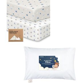 Keababies 2-Pack Crib Sheets and Toddler Pillow with Pillowcase - Soft & Breathable Crib Sheets for Boys and Girls - 13X18 Soft Cotton Toddler Pillows for Sleeping