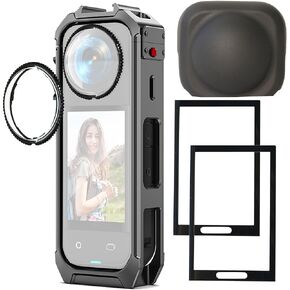 PCTC 360 X5 Magnetic Aluminum Frame Cage with Revolve Lens Guards and Screen Protector for Insta360 X5,Magnetic Quick Release Interface with 2 Cold Shoe Mount and 1/4" Threads