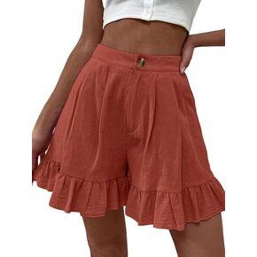 Women's Pleated Ruffle Flowy Dressy Shorts High Waisted Button Layered Short Pants Beach Vacation Trendy Outfits