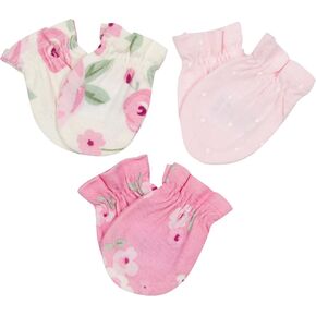 3-Pack Baby Girls Floral No Scratch Mittens