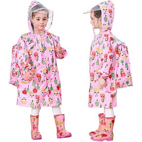 Toddler Boy Girl Poncho Rainwear Rain Cape Raincoat with Hood Pocket Rainproof Mudproof Commuting to