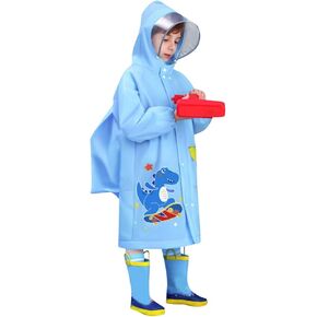 Kids Toddler Boy Girl Raincoat Dinosaur Pattern Windbreaker with Hood Pocket Rainproof Mudproof Rainwear