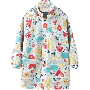 Kids Boys Girls Raincoat Rainwear with Hood Windproof Rainproof Outwear Reflective Strips Lightweight Rain