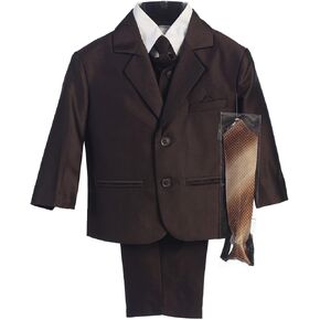 Boy's 2-Button Herringbone Suit in Black Brown Navy (Infant-Tween) Vest 2 Ties