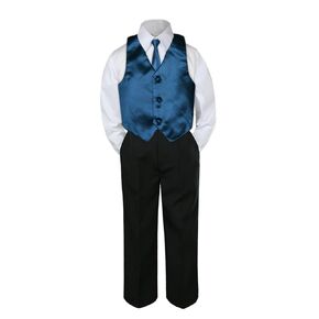 4pc Formal Baby Teen Boys Gold Vest Necktie Set Black Pants Suits S-14 (12)