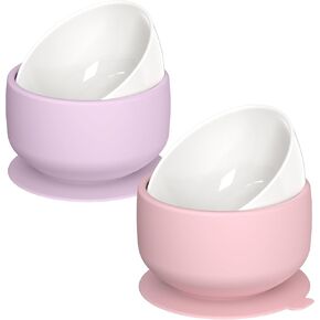 KingKam Kids Porcelain Bowls with Silicone Suction Sleeve | Toddlers Baby Feeding | Microwave & Dishwasher Safe | Non slip Feeding Bowls for Cereal, Soup, Snacks | 2-Pack - Blue/Green
