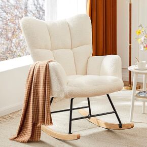 Sweetcrispy Rocking Chair Nursery, Teddy Upholstered Glider Rocker with High Backrest, Reading Chair Modern Rocking Accent Chairs Glider Chair for Nursery, Living Room, Bedroom