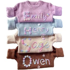 Personalized Baby Sweater – Custom Knit Sweater with Hand-Embroidered Name & Monogram, Unique Gift for Newborn, Baby Boy & Girl Pink