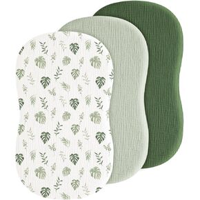 Baby Muslin Bassinet Sheets 3 Pack for Boys & Girls, Soft Breathable Cotton Bassinet Mattress Cover, Universal Fit for Hourglass, Oval, and Rectangle Mattress (Leaf Green)