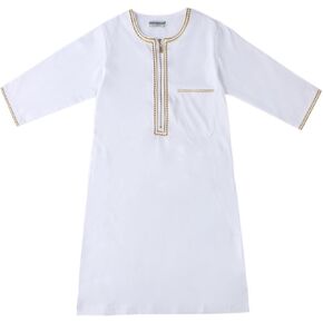 Boy's Muslim Arab Solid Robe Toddler Boys Zipper Long Sleeve Robe 𝗹slamic Festival Clothing Cowl Neck Jumpsuit