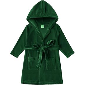 Kids Velvet Hooded Bathrobe Boys Girls Soft Towel Robe Baby Cozy Long Sleeve Sleepwear Dressing Gown Pajamas