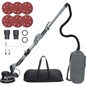 800W Drywall Sander with 6.5A Dust-Free System - Variable Speed 800-1800RPM Ceiling Removal Tool, 12 Sanding Discs, LED Light & Foldable Handle for Plasterboard/Ceiling (Carrying Bag Included)
