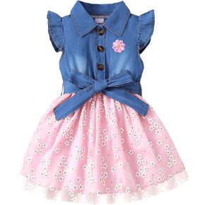 Toddler Girl Denim Tulle Dress Baby Tutu Sundress Infant Flower Casual Birthday Party Beach Dresses 1-5Y